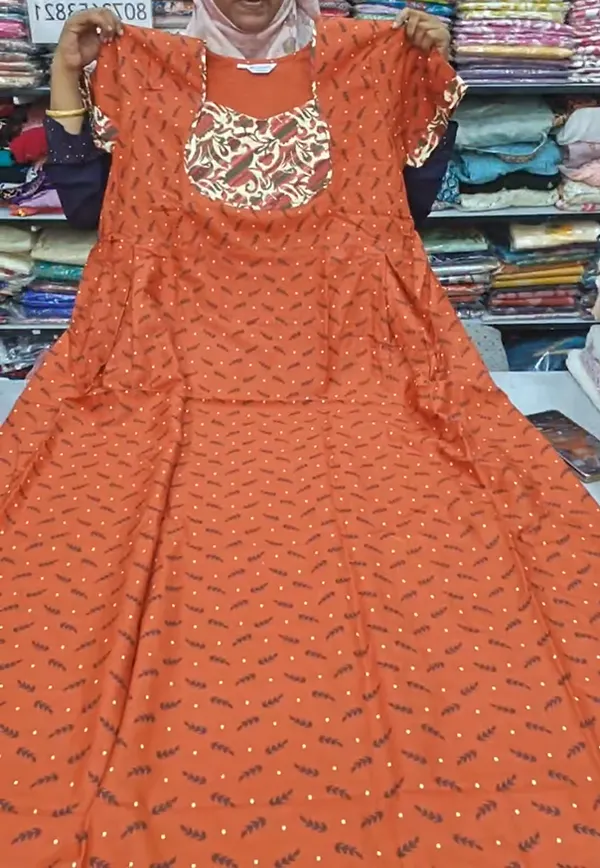 Premium Cotton Frock Style Nighty with Adjustable Rope & Side Pocket | NT3543